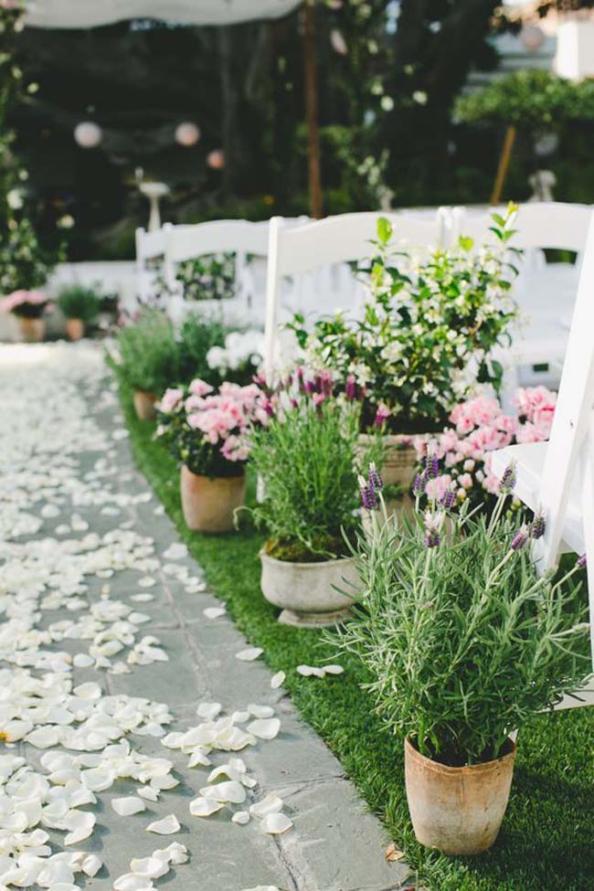 Potplanten lente bruiloft ceremonie